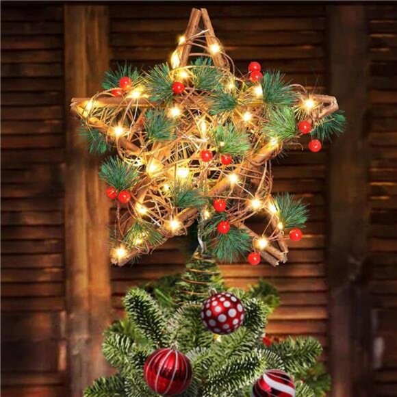 Upgraded Star Christmas Tree Topper for Christmas Decorations, Natural Star - Picture 1 of 8